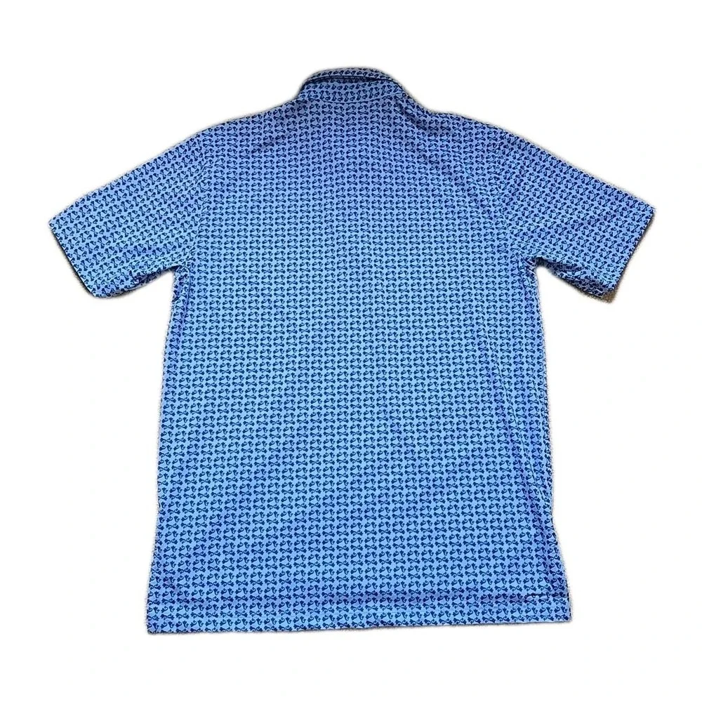 Turtleson Performance Polo‎ Blue Seahorse Print Short Sleeve Golf Shirt Men's M